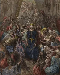 Saint Louis fait prisonnier à Mansourah, durant la 7e croisade en 1250 - le roi Louis IX (1214-70) prisonnier en Égypte - gravure de Gustave Doré - extraite de l