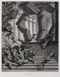 Samson détruit le temple de Baal, Illustration de la Bible de Doré