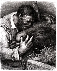 Sancho Panza pleure en embrassant son âne