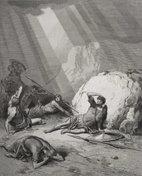 La conversion de saint Paul, Actes 9:1-6, illustration de «La Sainte Bible» de Doré, gravée par Ligny, 1866