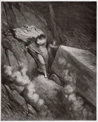 La Divine Comédie (La Divina Commedia, La Divine Comédie), Enfer, chant 11 : Le tombeau brûlant du pape Anastase II - de Dante Alighieri (1265-1321) - Illustration de Gustave Doré (1832-1883)