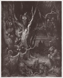 La Divine Comédie, Enfer, Chant 13 : Les Harpies dans la forêt des suicidés - de Dante Alighieri (1265-1321) - Illustration de Gustave Doré (1832-1883)