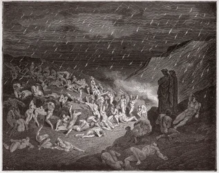La Divine Comédie, Enfer, Chant 14: Les violents, tourmentés sous la pluie de feu - Illustration de Gustave Doré
