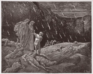 La Divine Comédie, Enfer, Chant 15 : Brunetto Latini aborde Dante (Illustration de Gustave Doré)