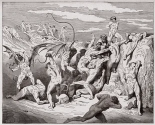 La Divine Comédie (La Divina Commedia, La Divine Comédie), Enfer, Chant 18 : Diables et séducteurs - de Dante Alighieri (1265-1321) - Illustration de Gustave Doré (1832-1883)