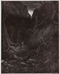 La Divine Comédie, Enfer, Chant 1: Le lion confronte soudainement Dante - Illustration de Gustave Doré