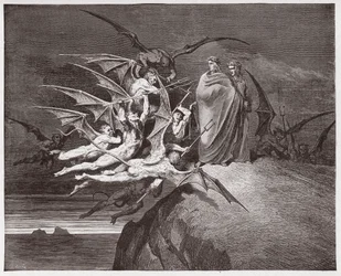 La Divine Comédie, Enfer, Chant 21 : Les démons menacent Virgile - de Dante Alighieri (1265-1321) - Illustration de Gustave Doré (1832-1883)