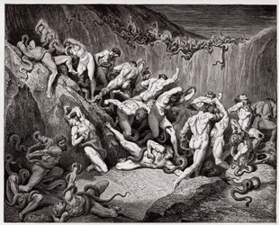 La Divine Comédie, Enfer, chant 24 : Les voleurs tourmentés par des serpents - par Dante Alighieri (1265-1321) - Illustration de Gustave Doré (1832-1883)