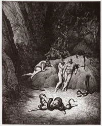La Divine Comédie, Enfer, Chant 25 : Agnello se transforme en serpent - par Dante Alighieri (1265-1321) - Illustration de Gustave Doré (1832-1883)