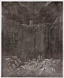 La Divine Comédie, Inferno, Chant 29 : Les faussaires tourmentés dans la vallée - par Dante Alighieri (1265-1321) - Illustration de Gustave Doré (1832-1883).