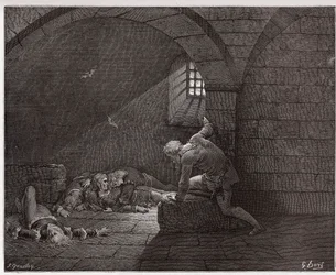 La Divine Comédie, Enfer, Chant 33 : Ugolin dans la cellule avec ses quatre fils morts - de Dante Alighieri (1265-1321) - Illustration de Gustave Doré (1832-1883)