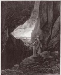 La Divine Comédie, Inferno, Chant 34 : Virgile et Dante montent au monde supérieur - par Dante Alighieri (1265-1321) - Illustration par Gustave Doré (1832-1883)