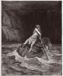 La Divine Comédie (La Divina Commedia, La Divine Comédie), Enfer, chant 3 : Charon (Caron) sur le fleuve Achéron - par Dante Alighieri (1265-1321) - Illustration de Gustave Doré (1832-1883)