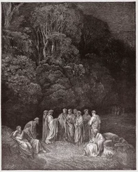 La Divine Comédie, Enfer, Chant 4 : Homère, les poètes et les héros dans les Limbes (Illustration de Gustave Doré)