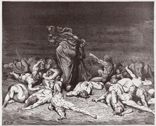 La Divine Comédie, Enfer, Chant 6 : Les gourmands battus par la pluie éternelle - par Dante Alighieri (1265-1321) - Illustration de Gustave Doré (1832-1883)