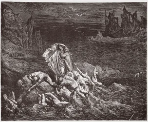 La Divine Comédie, Enfer, Chant 7: Virgile montre à Dante les âmes des coléreux dans le Styx - Illustration de Gustave Doré