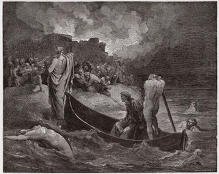 La Divine Comédie, Enfer, Chant VIII : Virgile et Dante débarquent à la citadelle de Dis - de Dante Alighieri (1265-1321) - Illustration de Gustave Doré (1832-1883)