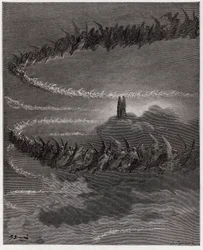 La Divine Comédie, Paradiso, Chant 18 : Dans la sphère de Jupiter, les âmes bienheureuses forment des lettres - par Dante Alighieri (1265-1321) - Illustration de Gustave Doré (1832-1883).