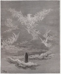 La Divine Comédie (La Divina Commedia, La Divine Comédie), Paradis, Chant 19 : Les âmes bienheureuses forment un aigle dans le ciel - de Dante Alighieri (1265-1321) - Illustration de Gustave Doré (1832-1883)