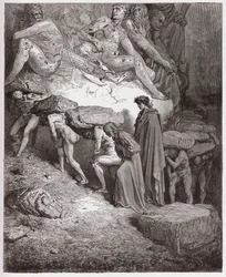 La Divine Comédie, Purgatorio, Chant 11 : Les âmes des orgueilleux, portant des pierres lourdes - par Dante Alighieri (1265-1321) - Illustration par Gustave Doré (1832-1883)