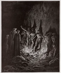 La Divine Comédie, Purgatorio, Chant 25 : Les luxurieux passent par le feu dans le septième cercle - par Dante Alighieri (1265-1321) - Illustration de Gustave Doré (1832-1883).