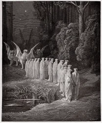 La Divine Comédie, Purgatorio, Chant 29 : Les 24 anciens dans la procession apocalyptique - par Dante Alighieri (1265-1321) - Illustration par Gustave Doré (1832-1883)