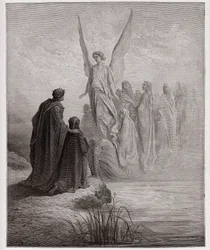 La Divine Comédie, Purgatorio, Chant 2 : Le pilote céleste accoste le bateau - par Dante Alighieri (1265-1321) - Illustration de Gustave Doré (1832-1883).