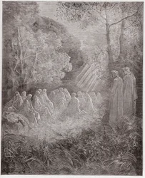 La Divine Comédie, Purgatorio, Chant 7 : Les esprits chantant Salve Regina dans le vallon - par Dante Alighieri (1265-1321) - Illustration par Gustave Doré (1832-1883)
