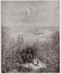 La Divine Comédie, Purgatorio, Chant 8 : Les anges chassent le serpent - par Dante Alighieri (1265-1321) - Illustration de Gustave Doré (1832-1883).