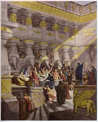 Le Festin de Balthazar - gravure dans « La Bible illustrée » par Gustave Doré (1832-1883) - Gravure de « La Bible de Doré »