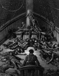 Le Marin contemple ses compagnons morts et se lamente sur la malédiction de sa survie alors que tous ses compagnons marins sont morts, scène tirée de "The Rime of the Ancient Mariner" de S.T. Coleridge, publié par Harper  Brothers, New York.