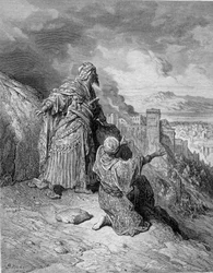 Le dernier des rois arabes abandonna Grenade après son siège par les catholiques en 1492. Gravure de Gustave Doré