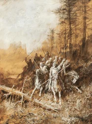 La marche des chevaliers, illustration pour la série de poèmes, Idylles du Roi