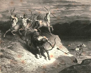 Nous nous approchâmes de ces bêtes rapides, quand Chiron prit une flèche, vers 1890