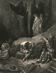 Pourquoi fixes-tu encore ton regard en bas parmi les ombres mutilées et misérables, vers 1890