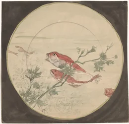 Conception pour une assiette avec des poissons rouges nageant vers le haut