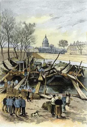 Vue du marché aux pommes sur des barges sur la Seine, près de l
