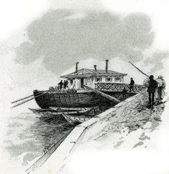 Vue du bateau où les commerçants payaient la redevance de la Seine pour pouvoir importer des marchandises, quai de Bercy à Paris. Dessin de Gustave Fraipont (1849-1923) tiré de « La Seine à travers Paris »