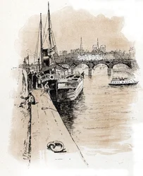 Vue de la compagnie Seine et Thames dont les bateaux relient Paris et Londres