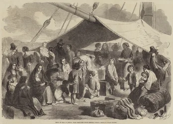 Pont du navire à Ringo, avec des réfugiés de Messine