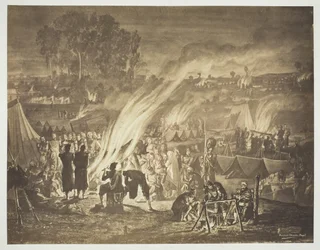 Sans titre [Dessin de fête arabe improvisée par les Zouaves, par Bénédict Masson], 1857