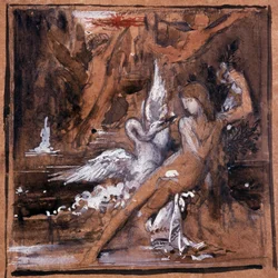 Léda et le cygne. Dessin de Gustave Moreau (1826-1898)