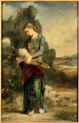 Orphée : une jeune fille thrace porte la tête d