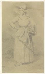 Servante debout avec un panier sous le bras
