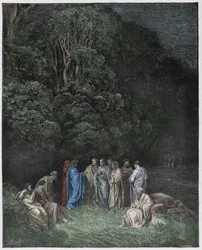 Enfer, chant 4 : Homère, les poètes et les héros dans les limbes, illustration de la Divine Comédie de Dante Alighieri, 1885