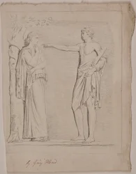 Femme drapée de manière classique debout près d