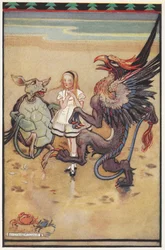 Alice dansant avec la Fausse Tortue et le Griffon