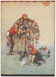 Les jardiniers de la Reine de Cœur peignant les roses du blanc au rouge d