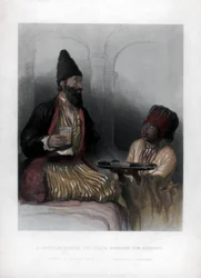 Un prince persan, son esclave lui apportant du sherbet