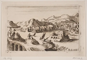 Paysage côtier couvert avec des bâtiments orientaux